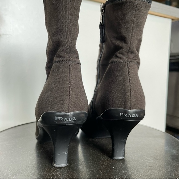 Prada Brown Nylon Spellout Logo Heeled Ankle Boots - Picture 8 of 16